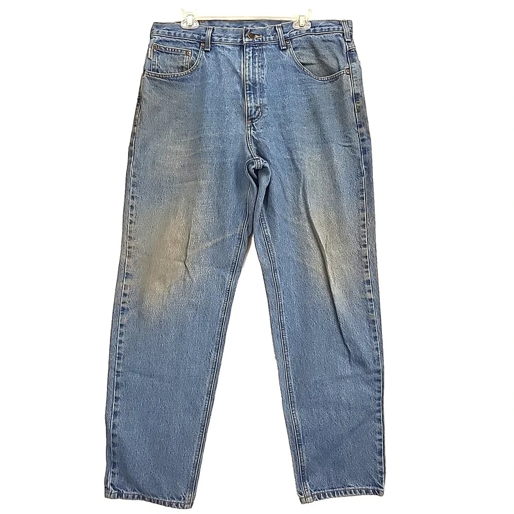 Mens Carhartt Jeans 38x32 Relaxed Fit High Rise Blue Bootcut